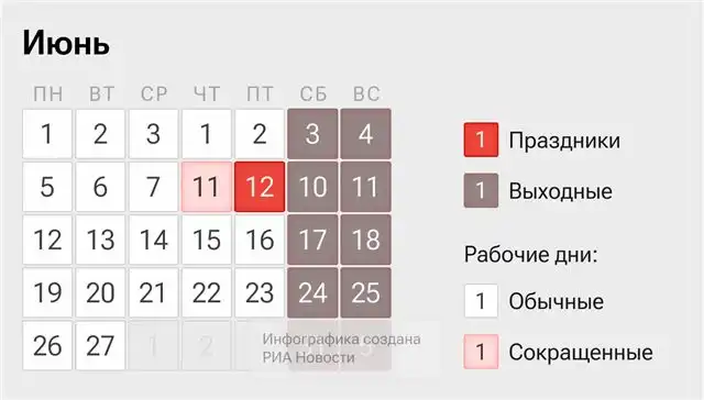 Отдых и работа в июне 2026 года праздники и выходные дни расписание месяца